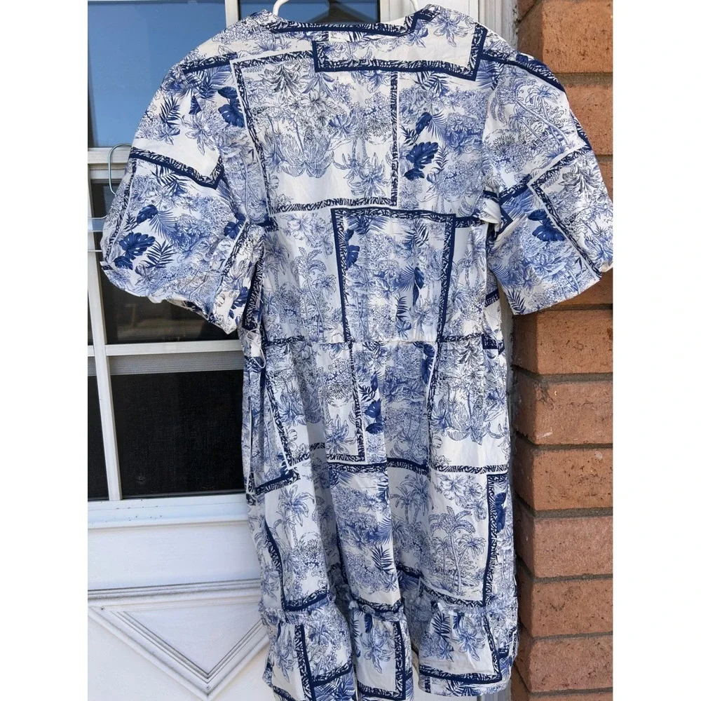 Joie Tropical Toile Patchwork Button Front Tiered Mini Dress 14